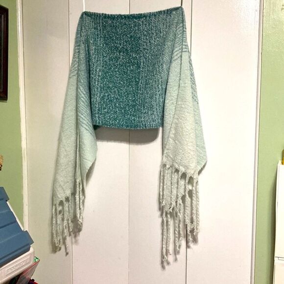 ANTHROPOLOGIE Mer Sea Always by the Sea Cozy Travel Wrap Teal Aqua Ombre Stripes - Picture 6 of 12